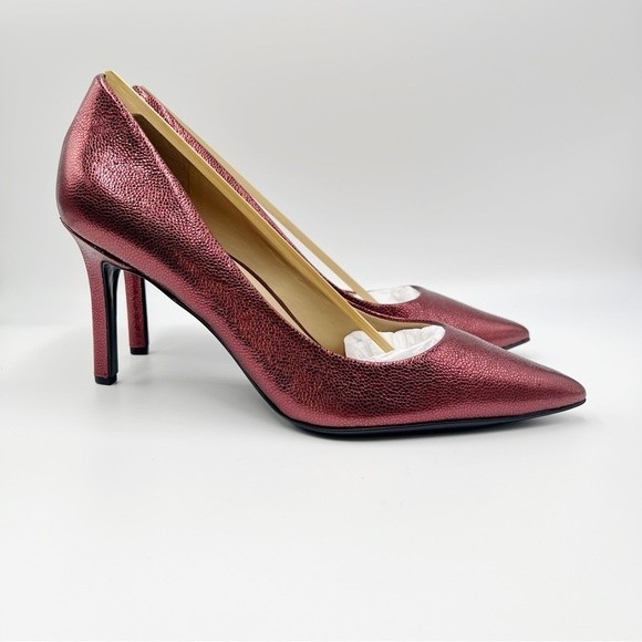 11N 11 NARROW WIDTH Naturalizer Womens Anna Metallic Cranberry Red Leather Heels - Picture 2 of 16